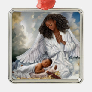 Afro Angel en Baby Jesus Kerstversieringen Metalen Ornament