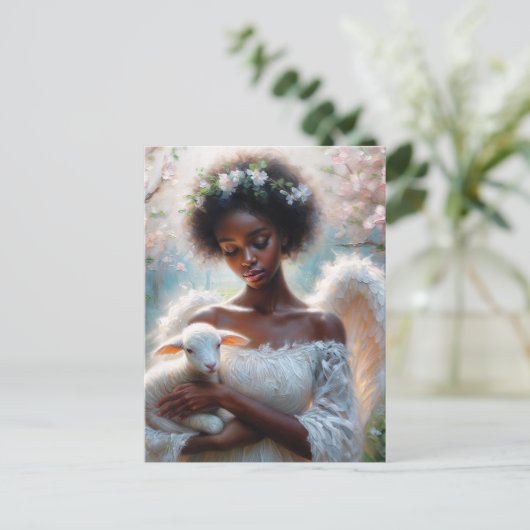 Afro Angel with Lamb Postcard Briefkaart (Staand voorkant)