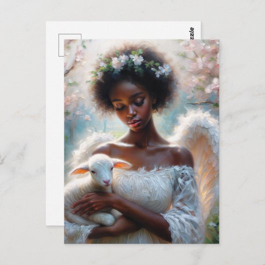 Afro Angel with Lamb Postcard Briefkaart (Voorkant / Achterkant)