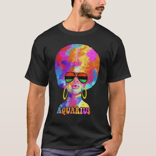 Afro Aquarius Queen Afro-Amerikaans Zwart Vrouwen  T-shirt (Voorkant)