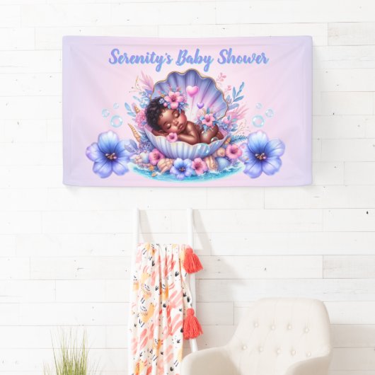 Afro Baby Girl in Seashell Pastel Baby shower Spandoek (Insitu)
