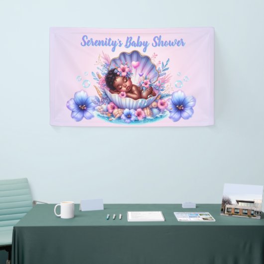 Afro Baby Girl in Seashell Pastel Baby shower Spandoek (Beurs)