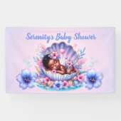Afro Baby Girl in Seashell Pastel Baby shower Spandoek (Horizontaal)