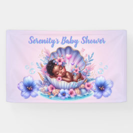 Afro Baby Girl in Seashell Pastel Baby shower Spandoek