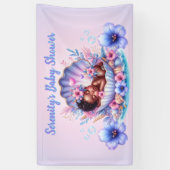 Afro Baby Girl in Seashell Pastel Baby shower Spandoek (Verticaal)