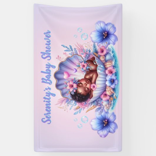 Afro Baby Girl in Seashell Pastel Baby shower Spandoek (Verticaal)