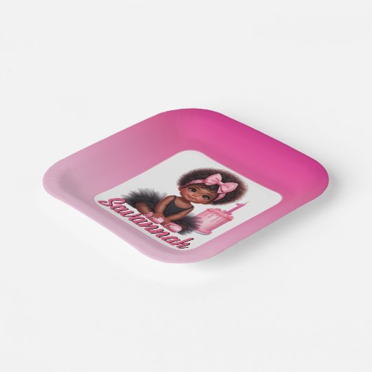 Afro Baby Girl Pink & Black Tutu 1st Birthday Papieren Bordje (Gebogen)