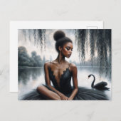 Afro Ballerina in Black Tutu With Swan Moody Art Briefkaart (Voorkant / Achterkant)