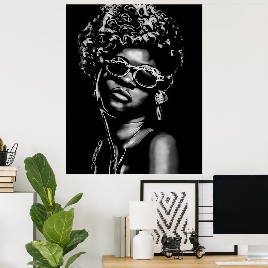 Afro Beauty Woman Portret (AI + Human) Poster (Thuiskantoor)