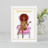 Afro Birthday Party Folie Invitation Folie Uitnodiging (Staand Voorkant)