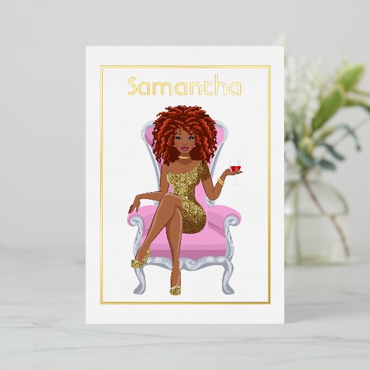 Afro Birthday Party Folie Invitation Folie Uitnodiging (Staand Voorkant)