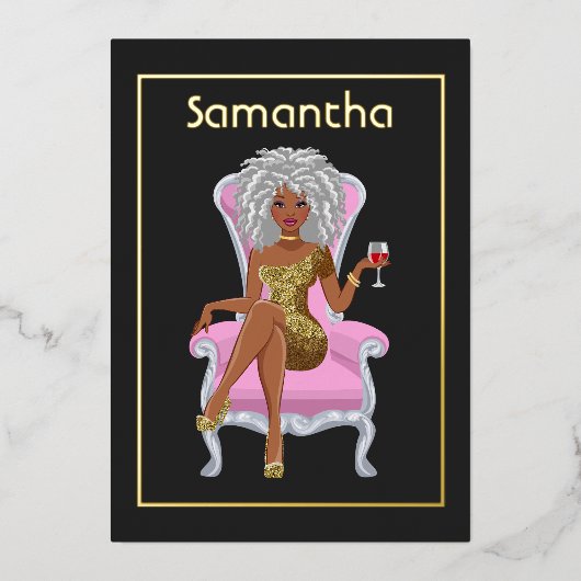 Afro Birthday Party Folie Invitation Folie Uitnodiging (Voorkant)