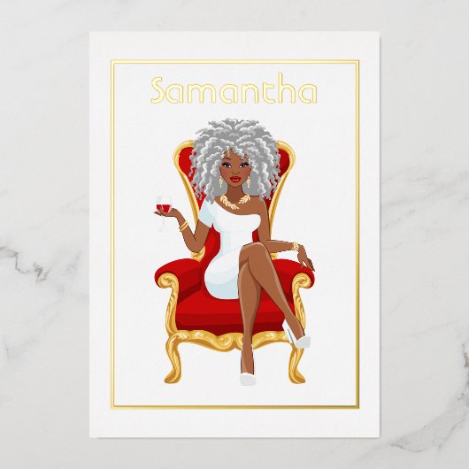 Afro Birthday Party Folie Invitation Folie Uitnodiging (Voorkant)