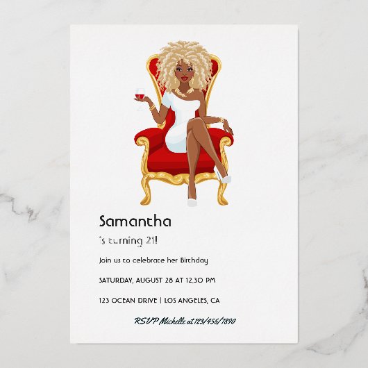 Afro Birthday Party Folie Invitation Folie Uitnodiging (Achterkant)