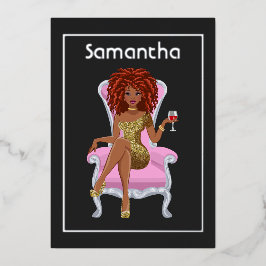 Afro Birthday Party Folie Invitation Folie Uitnodiging