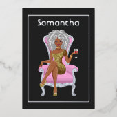 Afro Birthday Party Folie Invitation Folie Uitnodiging (Voorkant)