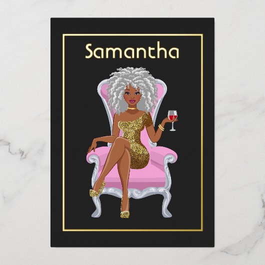 Afro Birthday Party Folie Invitation Uitnodiging (Voorkant)