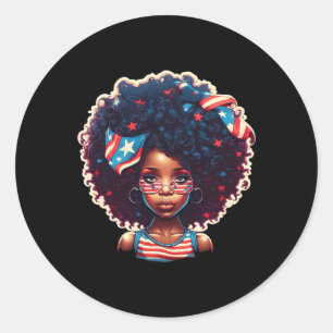 Afro Black Girl Amerikaanse vlag Melanin 4 juli Af Ronde Sticker