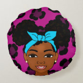 'Afro black girl puffs Rond Kussen (Achterkant)