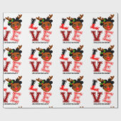 Afro Black Reindeer Kerstmeisje Santa Red Nose Cadeaupapier (Vlak)