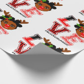 Afro Black Reindeer Kerstmeisje Santa Red Nose Cadeaupapier (Hoek)