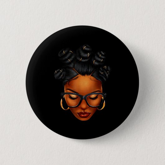 Afro Black Woman African Black History Month Melan Ronde Button 5,7 Cm (Voorkant)