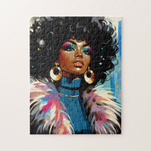 Afro Black Woman Colorful Retro Art Legpuzzel (Verticaal)