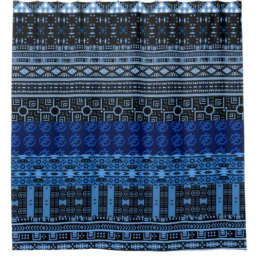 Afro Blue African Pattern Mix Shower Curtain Douchegordijn (Voorkant)