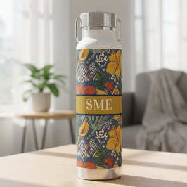 Afro Bohemian Floral monogram Water Bottle Waterfles