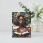 Afro Botanical Woman Reading Book Briefkaart (Staand voorkant)