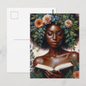 Afro Botanical Woman Reading Book Briefkaart (Voorkant / Achterkant)