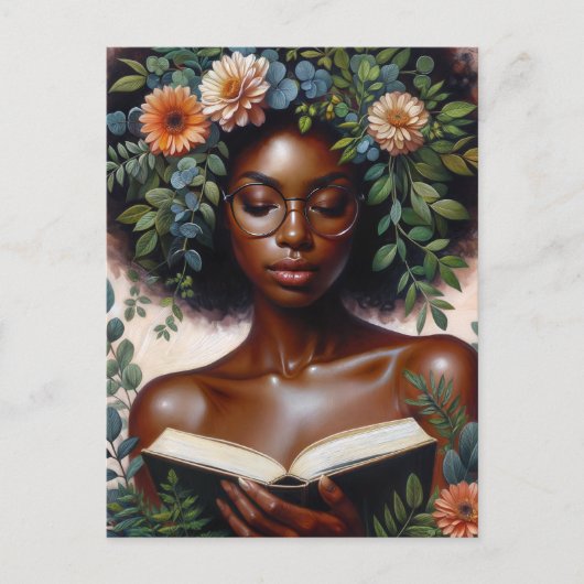 Afro Botanical Woman Reading Book Briefkaart (Voorkant)