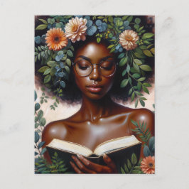 Afro Botanische Vrouw Leest Boek Briefkaart