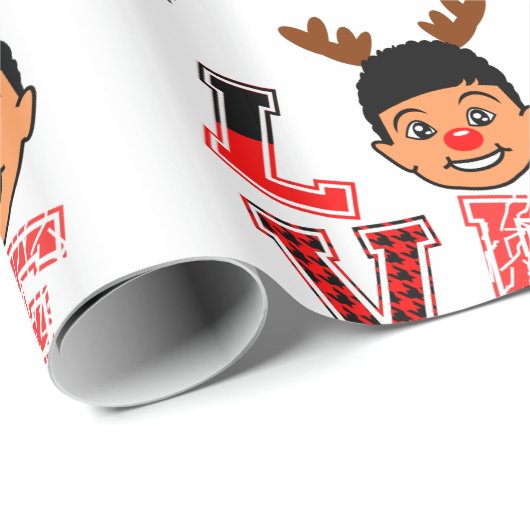 Afro Boy kerstcadeautje, rode neusrendiertje Cadeaupapier (Rol Hoek)