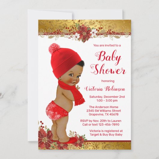 Afro Boy Rood Goud Kerst Baby shower Kaart (Voorkant)