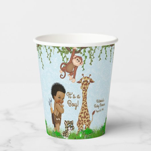 Afro Boy Safari Baby shower Papieren kopjes Papieren Bekers (Achterkant)