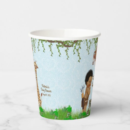 Afro Boy Safari Baby shower Papieren kopjes Papieren Bekers (Links)