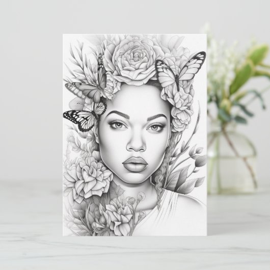 Afro Butterfly Beauty | Kleur je eigen Briefkaart (Staand voorkant)