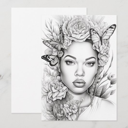 Afro Butterfly Beauty | Kleur je eigen Briefkaart (Voorkant / Achterkant)
