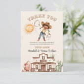Afro Cowgirl Western Girl Ranch Cactus Baby shower Bedankkaart (Staand voorkant)