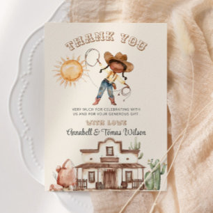Afro Cowgirl Western Girl Ranch Cactus Baby shower Bedankkaart