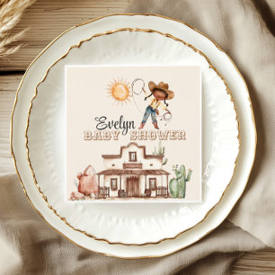 Afro Cowgirl Western Girl Ranch Cactus Baby shower Servet