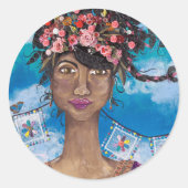 Afro Cuban Latina Beauty Flower Crown Ronde Sticker (Voorkant)