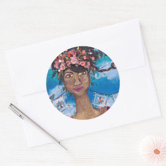 Afro Cuban Latina Beauty Flower Crown Ronde Sticker (Envelop)