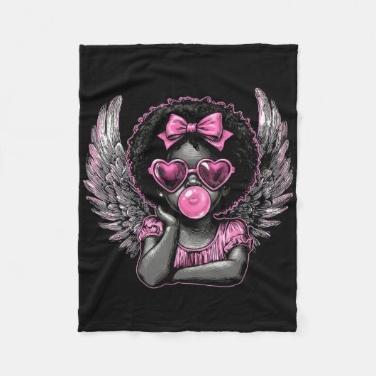 Afro Cupid With Sungles Blowing Bubble Gum Valenti Fleece Deken (Voorkant)
