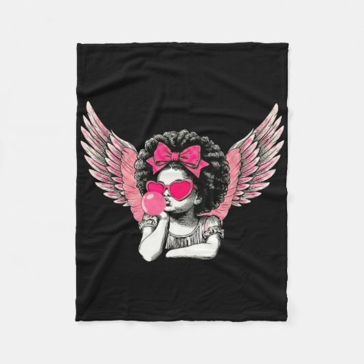 Afro Cupid With Sungles Blowing Bubble Gum Valenti Fleece Deken (Voorkant)