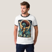 Afro-dinosaurus in de ruimte Armor Grappig T-shirt (Voorkant volledig)