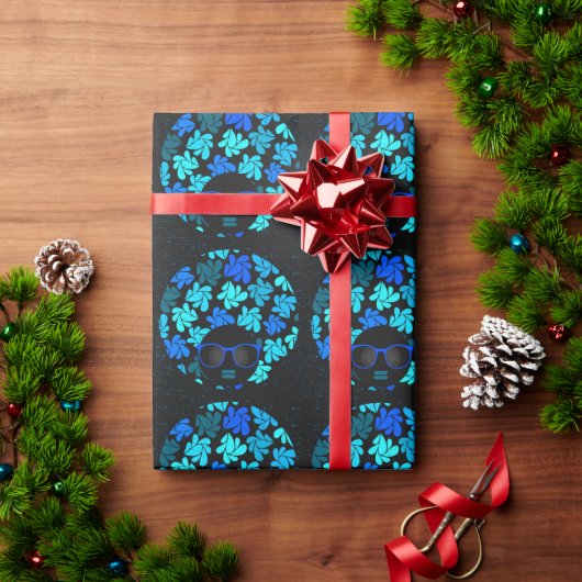 Afro Diva Blauw Cadeaupapier (Feestdagen Geschenken)