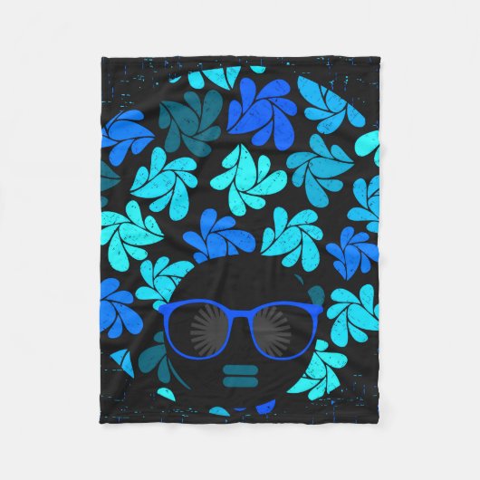 Afro Diva Blauw  Fleece Deken (Voorkant)