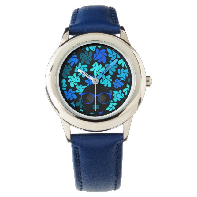 Afro Diva Blauw  Horloge (Voorkant)